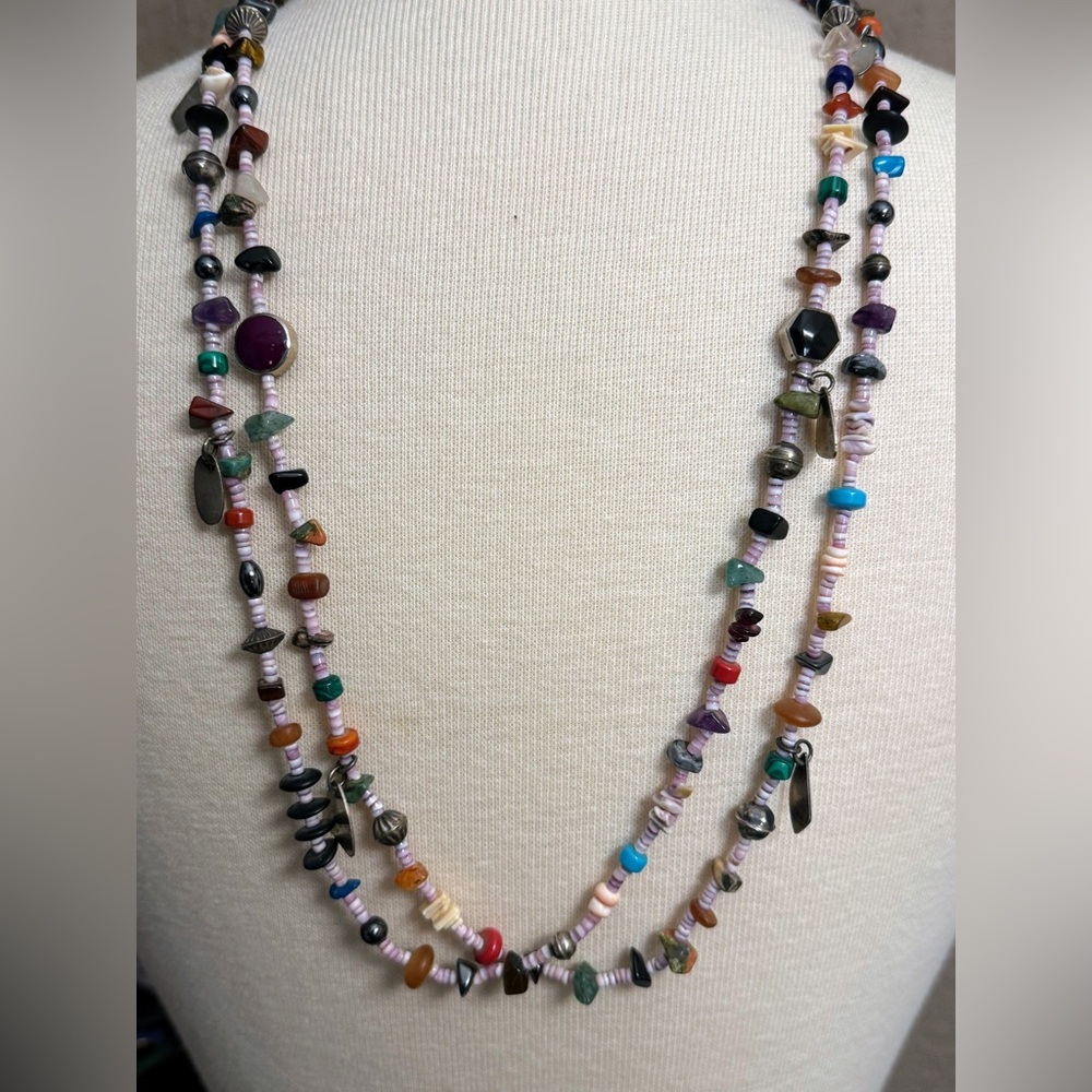 Navajo Christin Wolf Genuine Stones, Beaded & Sterling Necklace
